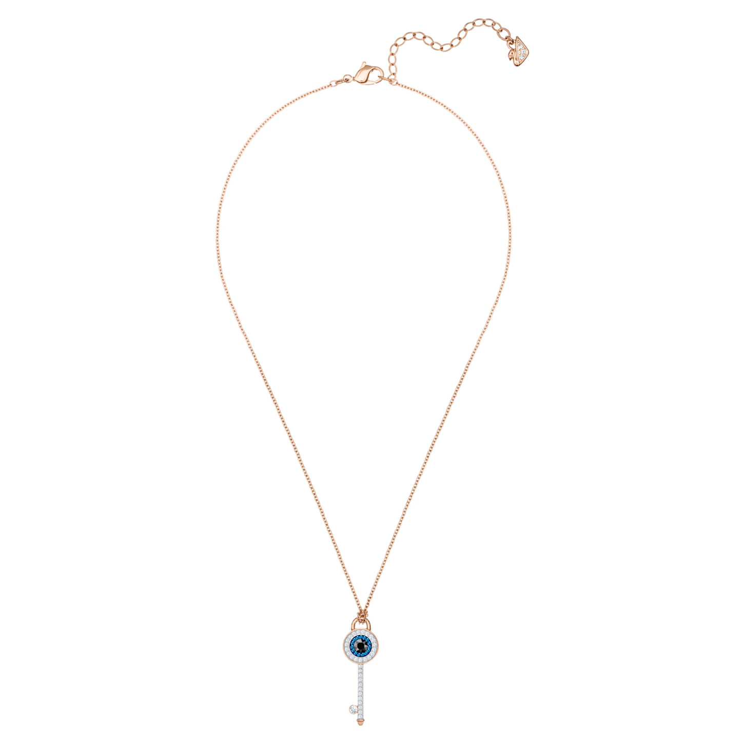 Swarovski Symbolic Necklace EVIL EYE AND KEY, Blue, Rose gold-tone
