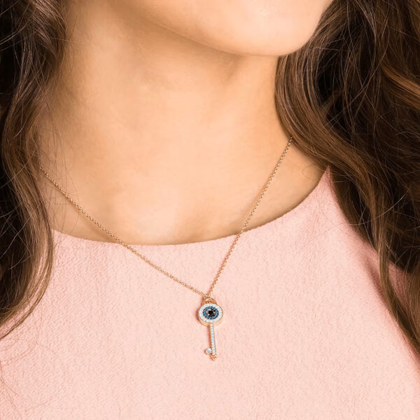 Swarovski Symbolic Necklace EVIL EYE AND KEY, Blue, Rose gold-tone -5437517 - Image 3